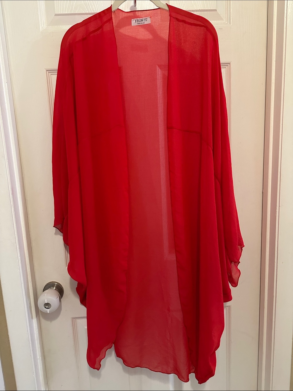 Frumos Red Sheer Coverup Open-Front Poncho Shrug